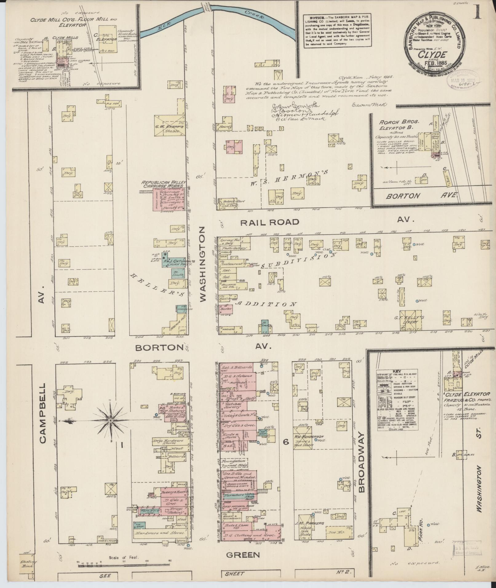 Sanborn Fire Insurance Map from Clyde, Cloud County, Kansas (1885), Sheet #0001 - Historic Sanborn Fire Insurance Map Print, vintage old map wall art, antique decor, genealogy gift, Kansas Kansas map