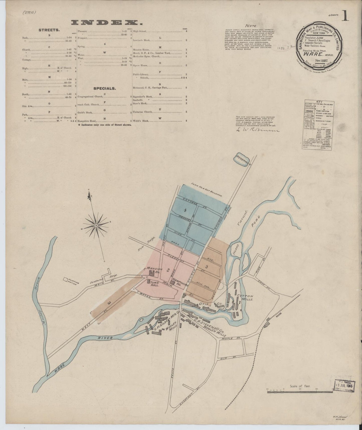Sanborn Fire Insurance Map from Ware, Hampshire County, Massachusetts (1887), Sheet #0001 - Complete Map Set gallery image, historic Sanborn map, vintage wall art, Massachusetts Massachusetts