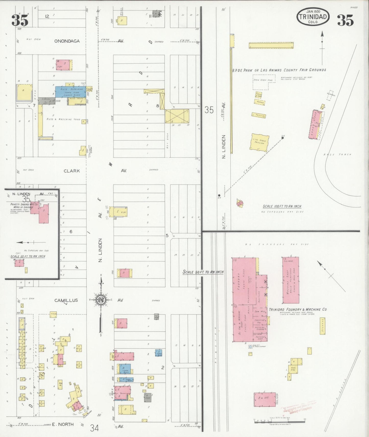 Sanborn Fire Insurance Map from Trinidad, Las Animas County, Colorado (1930), Sheet #0035 - Historic Sanborn Fire Insurance Map Print, vintage old map wall art, antique decor, genealogy gift, Colorado Colorado map
