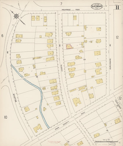 Sanborn Fire Insurance Map from Burlingame, San Mateo County, California (1913), Sheet #0011 - Historic Sanborn Fire Insurance Map Print, vintage old map wall art, antique decor, genealogy gift, California California map