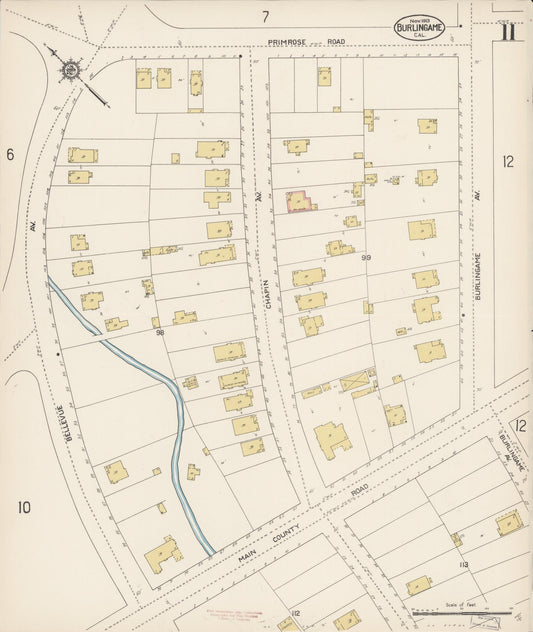 Sanborn Fire Insurance Map from Burlingame, San Mateo County, California (1913), Sheet #0011 - Historic Sanborn Fire Insurance Map Print, vintage old map wall art, antique decor, genealogy gift, California California map