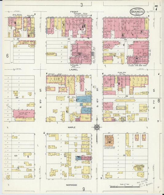 Sanborn Fire Insurance Map from Brainerd, Crow Wing County, Minnesota (1913), Sheet #0007 - Historic Sanborn Fire Insurance Map Print, vintage old map wall art, antique decor, genealogy gift, Minnesota Minnesota map