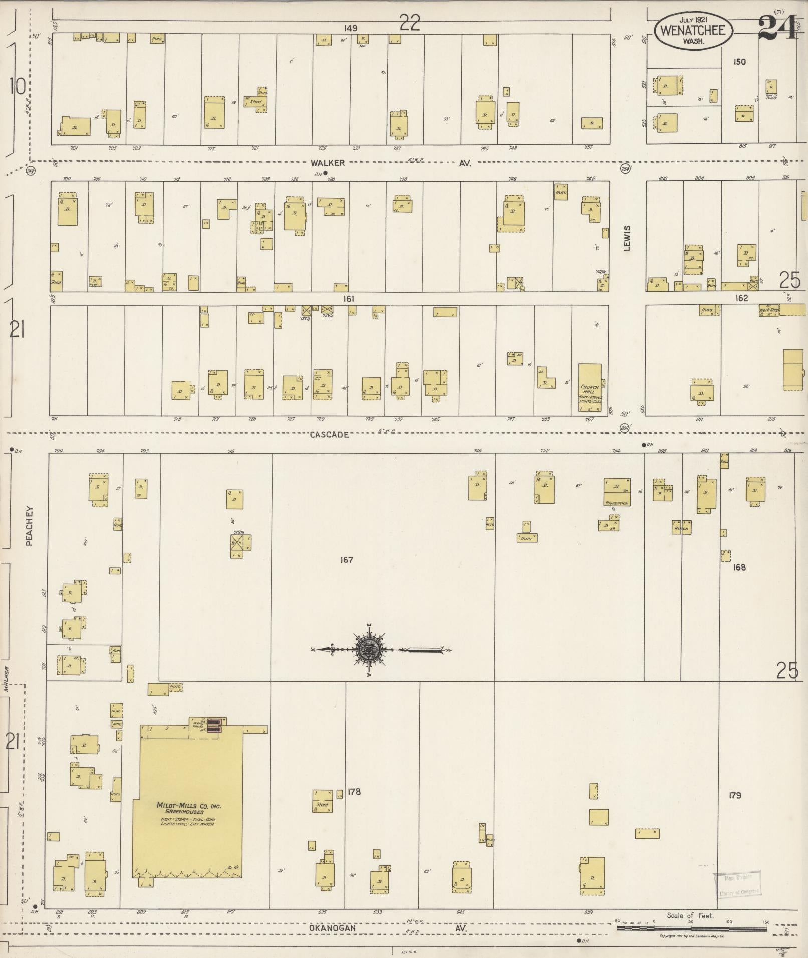 Sanborn Fire Insurance Map from Wenatchee, Chelan County, Washington (1921), Sheet #0024 - Complete Map Set gallery image, historic Sanborn map, vintage wall art, Washington Washington