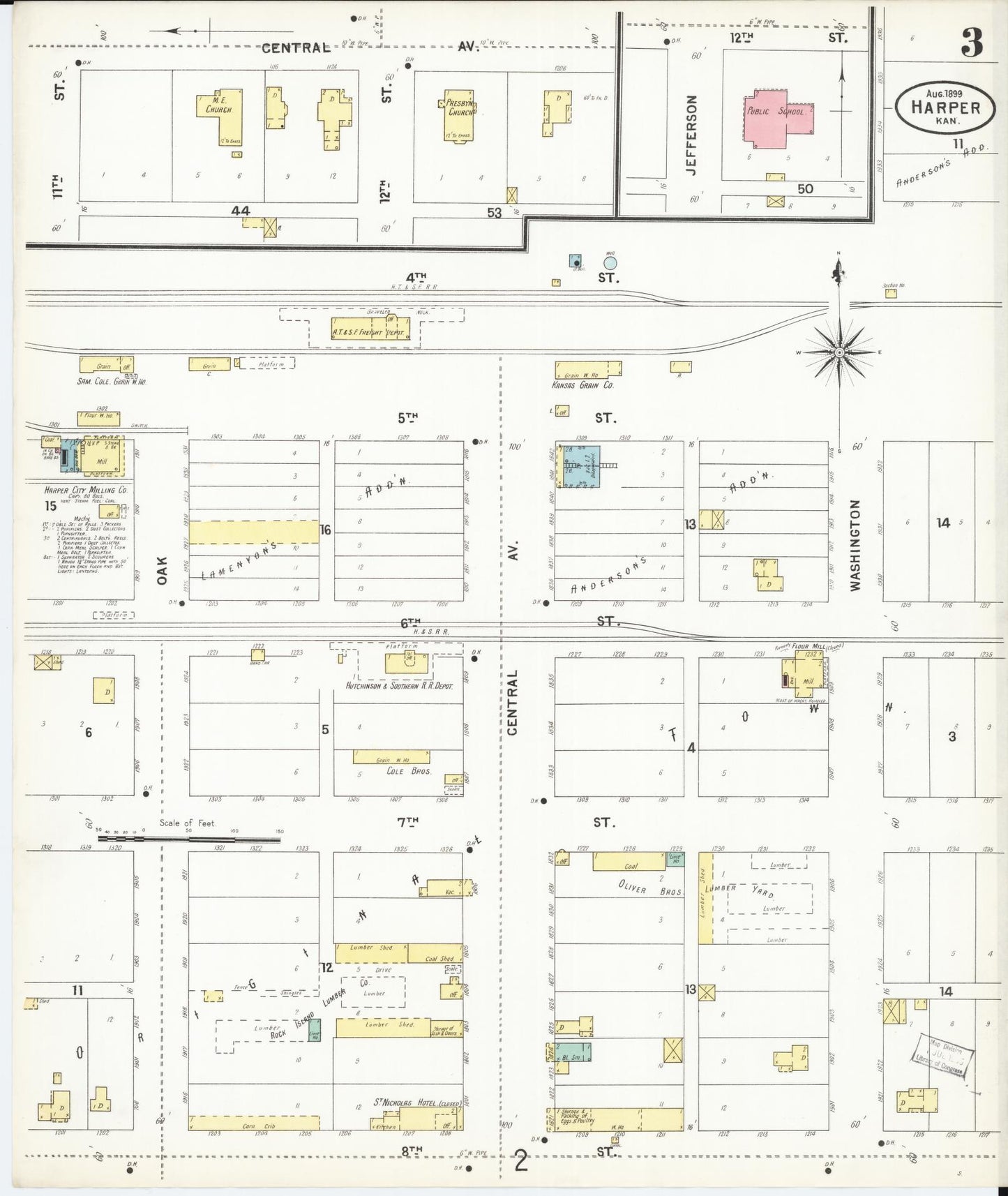Sanborn Fire Insurance Map from Harper, Harper County, Kansas (1899), Sheet #0003 - Complete Map Set gallery image, historic Sanborn map, vintage wall art, Kansas Kansas