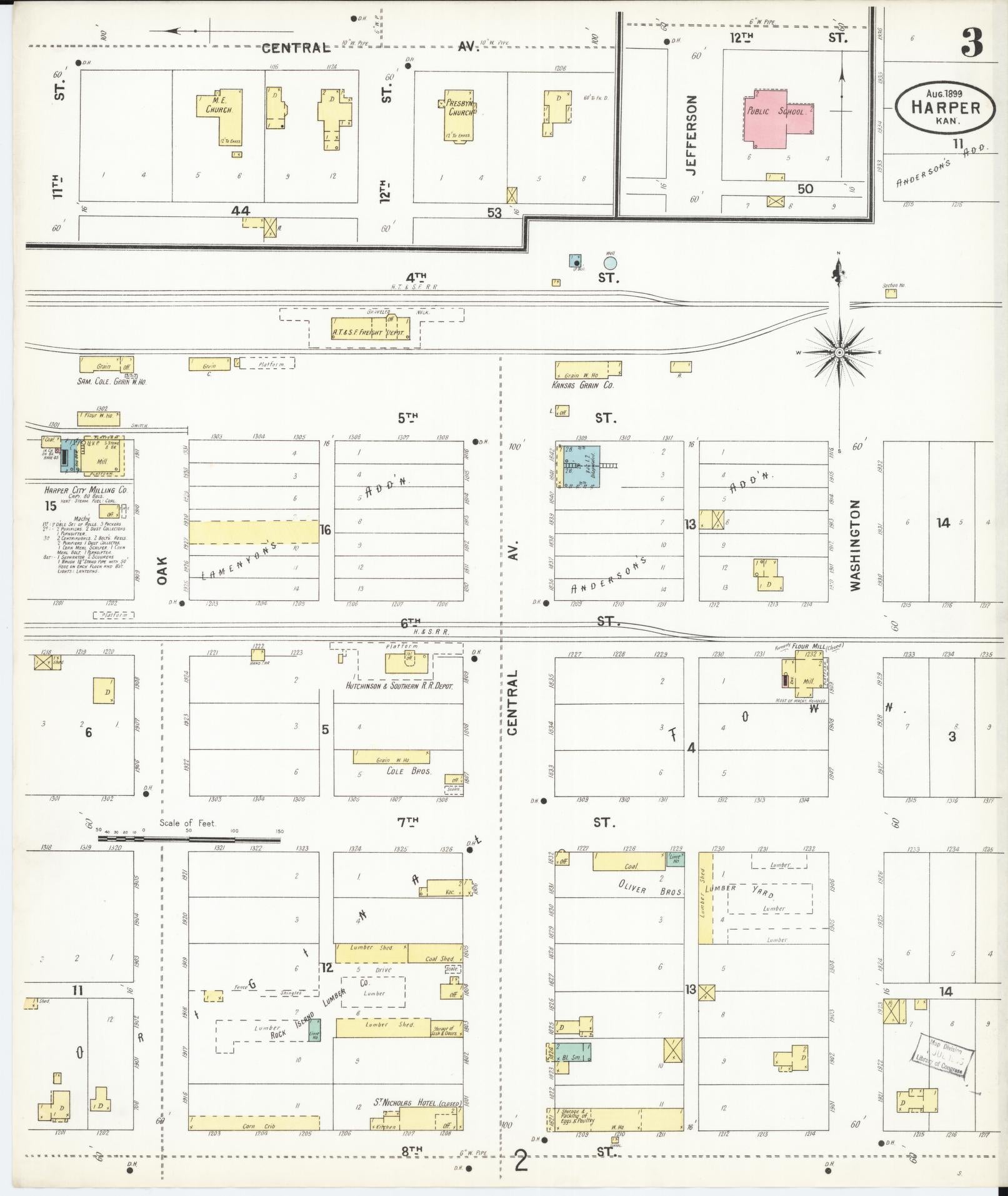 Sanborn Fire Insurance Map from Harper, Harper County, Kansas (1899), Sheet #0003 - Complete Map Set gallery image, historic Sanborn map, vintage wall art, Kansas Kansas