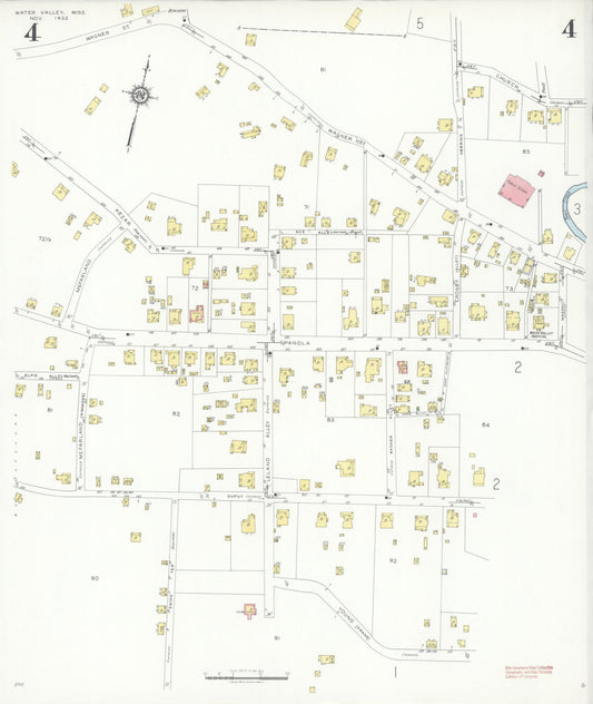 Sanborn Fire Insurance Map from Water Valley, Yalobusha County, Mississippi (1932), Sheet #0004 - Historic Sanborn Fire Insurance Map Print, vintage old map wall art, antique decor, genealogy gift, Mississippi Mississippi map