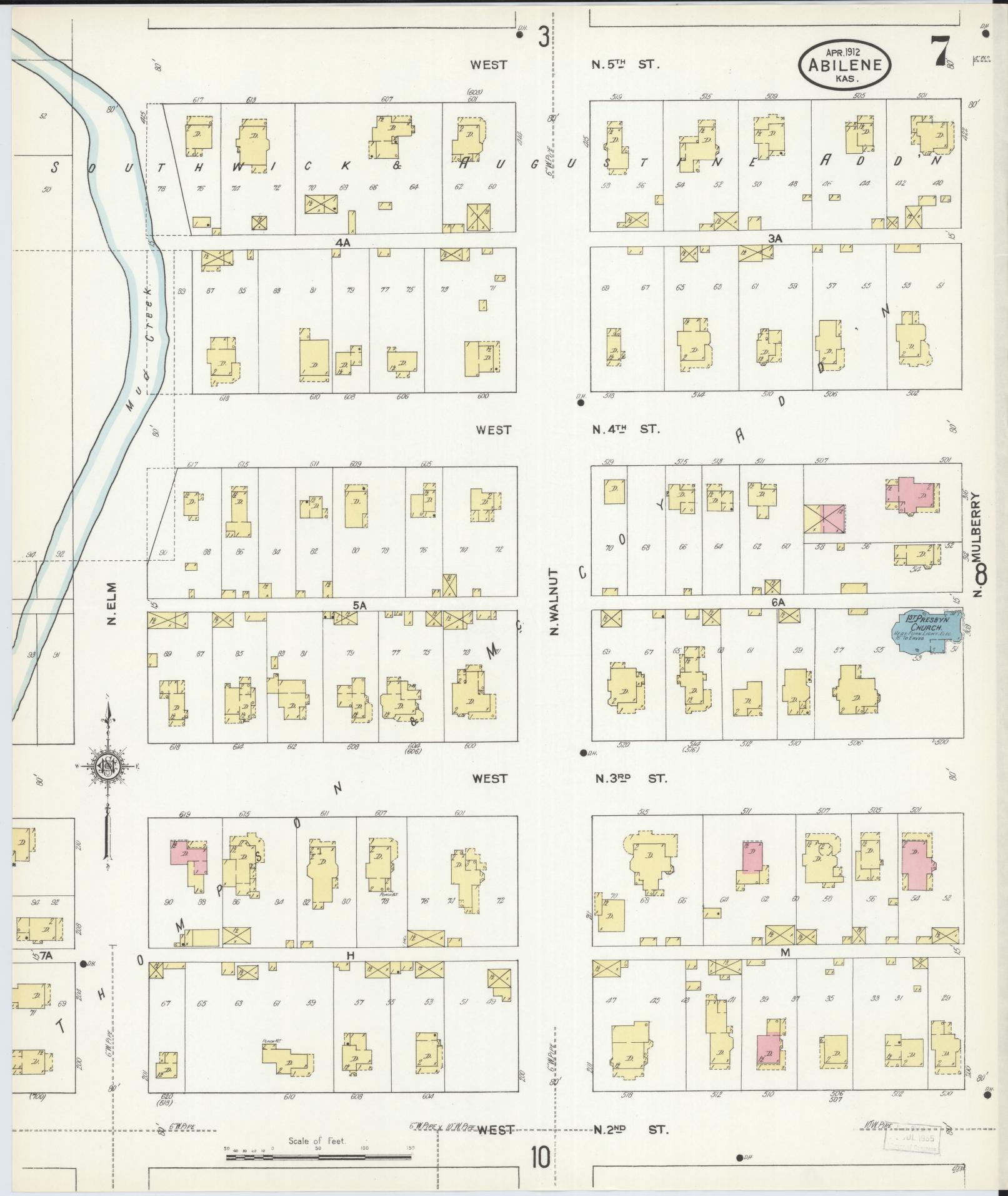 Sanborn Fire Insurance Map from Abilene, Dickinson County, Kansas (1912), Sheet #0007 - Complete Map Set gallery image, historic Sanborn map, vintage wall art, Kansas Kansas