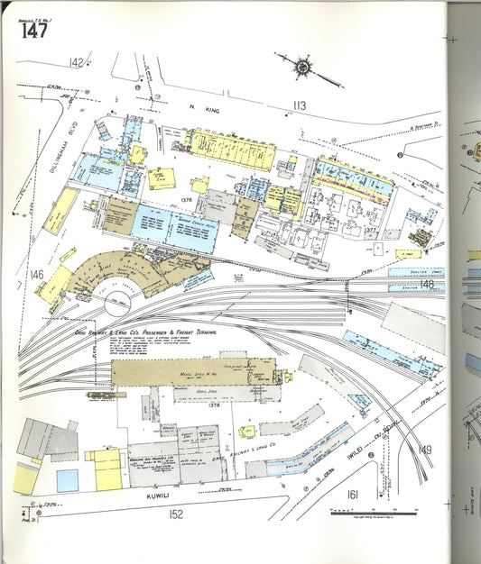 Sanborn Fire Insurance Map from Honolulu, Oahu County, Hawaii (1955), Sheet #0147 - Historic Sanborn Fire Insurance Map Print, vintage old map wall art
