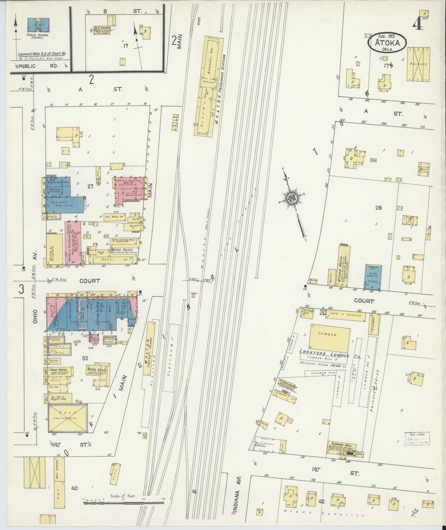 Sanborn Fire Insurance Map from Atoka, Atoka County, Oklahoma (1913), Sheet #0004 - Complete Map Set gallery image, historic Sanborn map, vintage wall art, Oklahoma Oklahoma