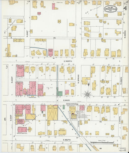 Sanborn Fire Insurance Map from Greenfield, Hancock County, Indiana (1906), Sheet #0004 - Historic Sanborn Fire Insurance Map Print, vintage old map wall art, antique decor, genealogy gift, Indiana Indiana map