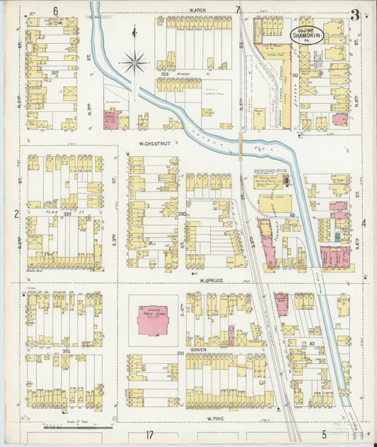 Sanborn Fire Insurance Map from Shamokin, Northumberland County, Pennsylvania (1907), Sheet #0003 - Historic Sanborn Fire Insurance Map Print, vintage old map wall art, antique decor, genealogy gift, Pennsylvania Pennsylvania map