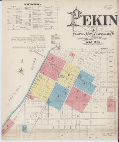 Sanborn Fire Insurance Map from Pekin, Tazewell County, Illinois (1885), Sheet #0001 - Complete Map Set gallery image, historic Sanborn map, vintage wall art, Illinois Illinois
