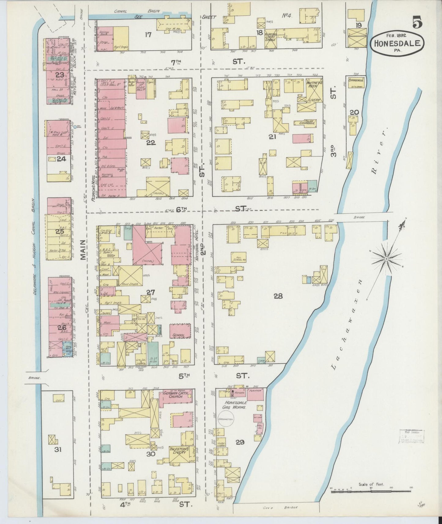 Sanborn Fire Insurance Map from Honesdale, Wayne County, Pennsylvania (1892), Sheet #0005 - Complete Map Set gallery image, historic Sanborn map, vintage wall art, Pennsylvania Pennsylvania