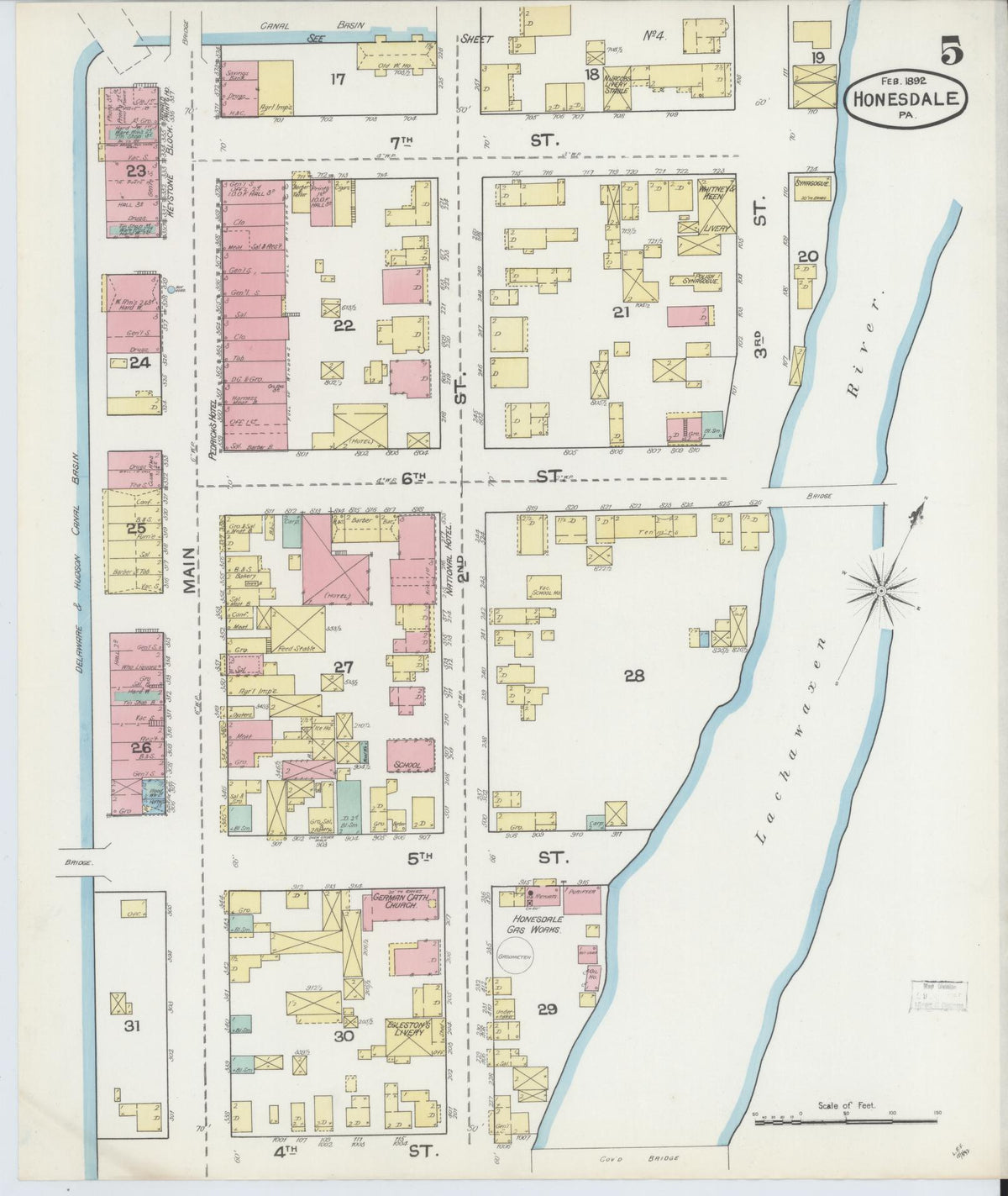 Sanborn Fire Insurance Map from Honesdale, Wayne County, Pennsylvania (1892), Sheet #0005 - Complete Map Set gallery image, historic Sanborn map, vintage wall art, Pennsylvania Pennsylvania