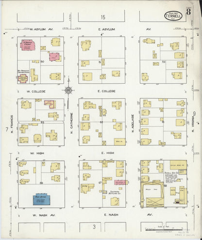Sanborn Fire Insurance Map from Terrell, Kaufman County, Texas (1921), Sheet #0008 - Historic Sanborn Fire Insurance Map Print, vintage old map wall art, antique decor, genealogy gift, Texas Texas map