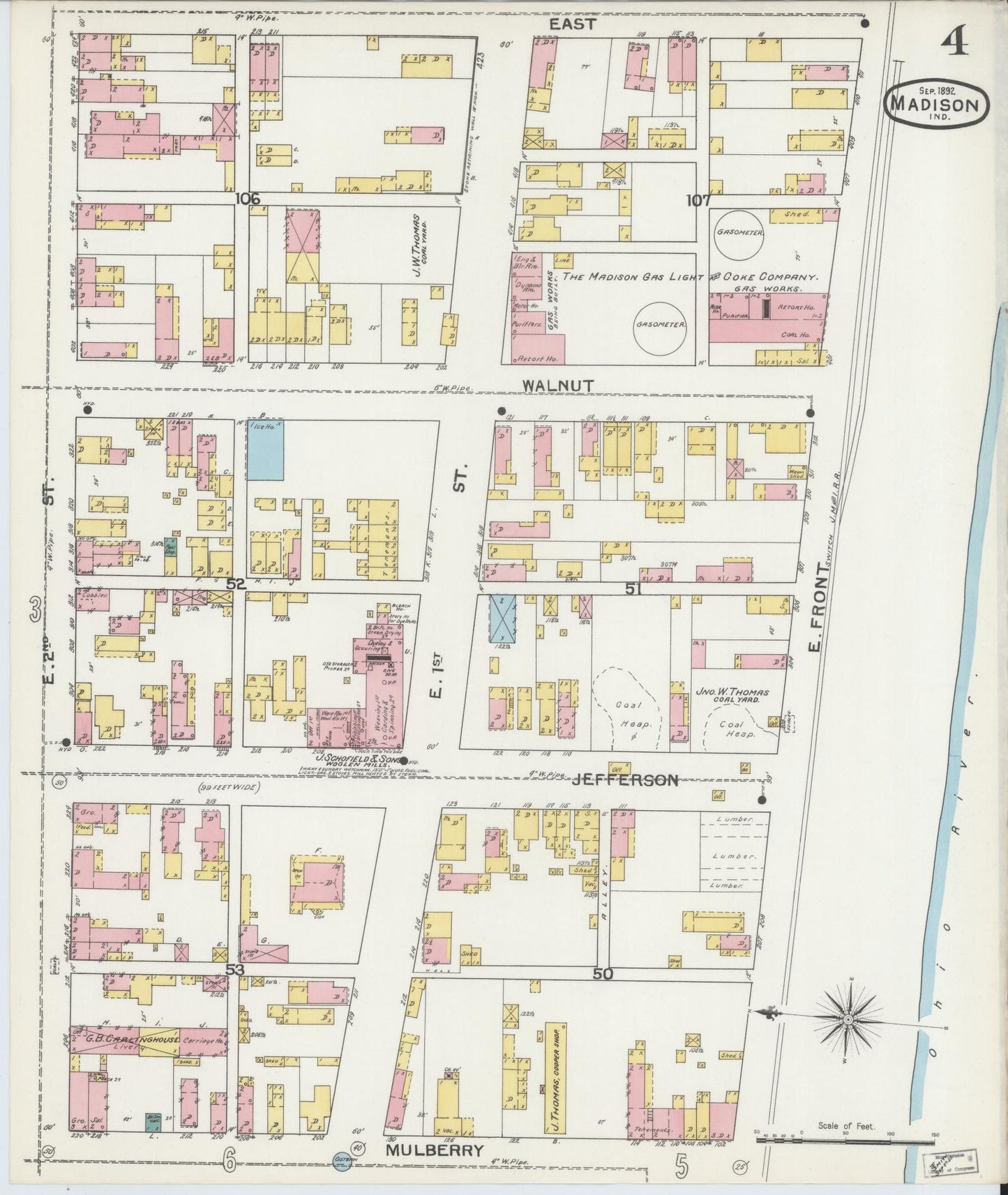 Sanborn Fire Insurance Map from Madison, Jefferson County, Indiana (1892), Sheet #0004 - Complete Map Set gallery image, historic Sanborn map, vintage wall art, Indiana Indiana