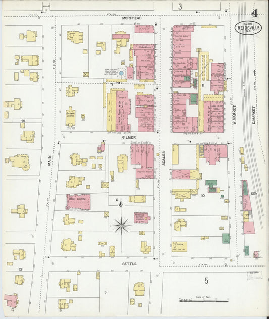 Sanborn Fire Insurance Map from Reidsville, Rockingham County, North Carolina (1901), Sheet #0004 - Historic Sanborn Fire Insurance Map Print, vintage old map wall art, antique decor, genealogy gift, North Carolina North Carolina map