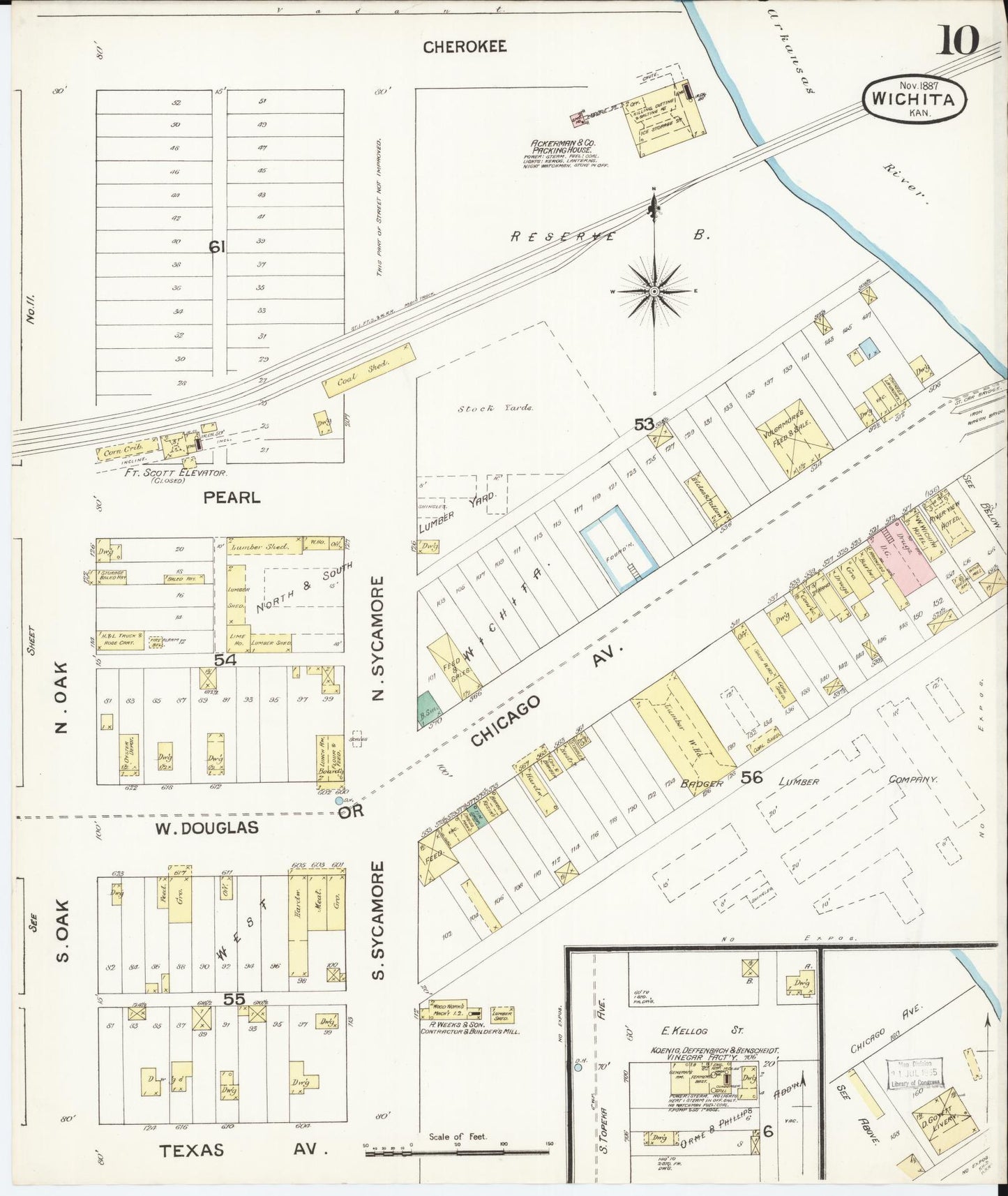 Sanborn Fire Insurance Map from Wichita, Sedgwick County, Kansas (1887), Sheet #0010 - Complete Map Set gallery image, historic Sanborn map, vintage wall art, Kansas Kansas