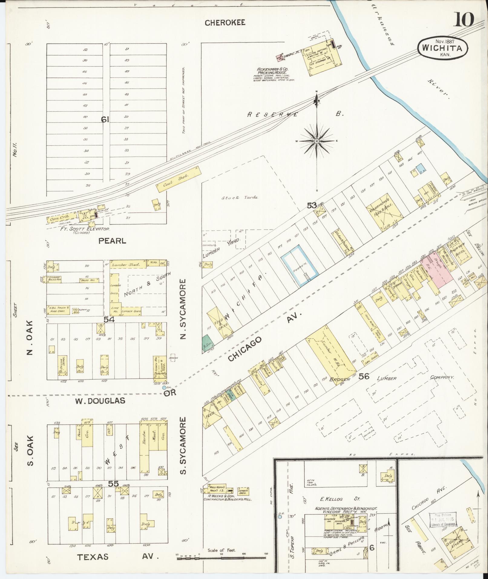 Sanborn Fire Insurance Map from Wichita, Sedgwick County, Kansas (1887), Sheet #0010 - Complete Map Set gallery image, historic Sanborn map, vintage wall art, Kansas Kansas