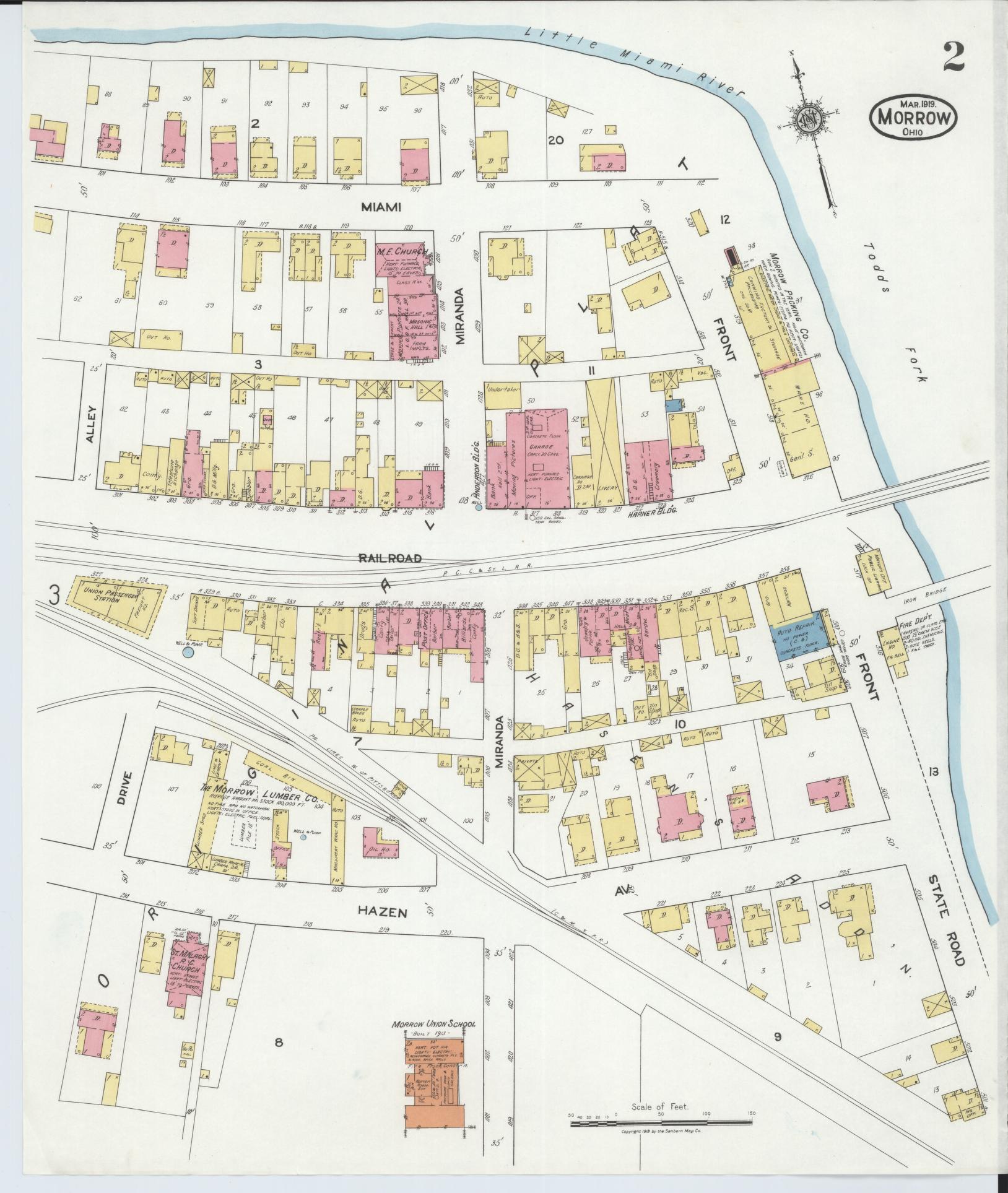Sanborn Fire Insurance Map from Morrow, Warren County, Ohio (1919), Sheet #0002 - Complete Map Set gallery image, historic Sanborn map, vintage wall art, Ohio Ohio