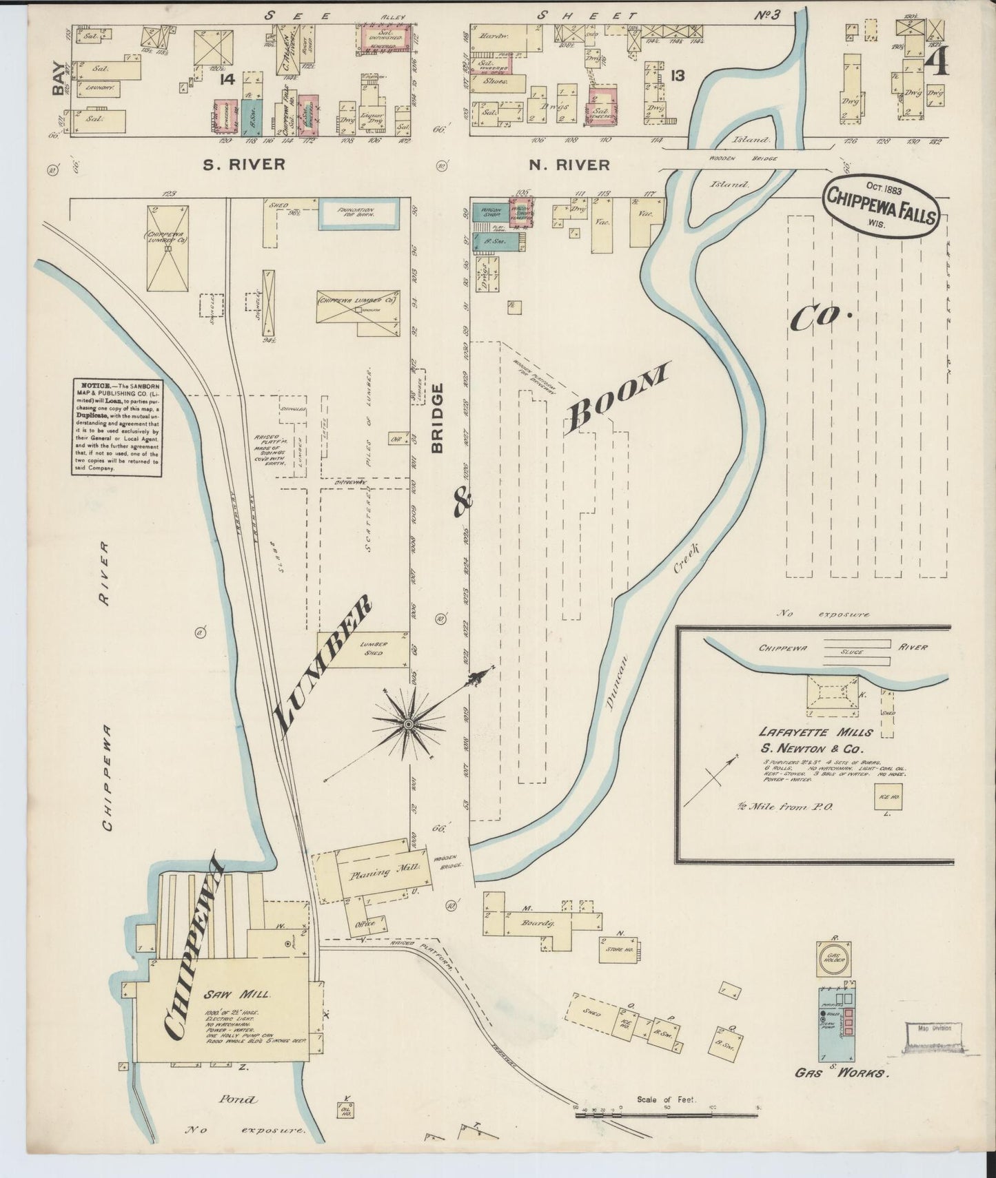 Sanborn Fire Insurance Map from Chippewa Falls, Chippewa County, Wisconsin (1883), Sheet #0004 - Complete Map Set gallery image, historic Sanborn map, vintage wall art, Wisconsin Wisconsin