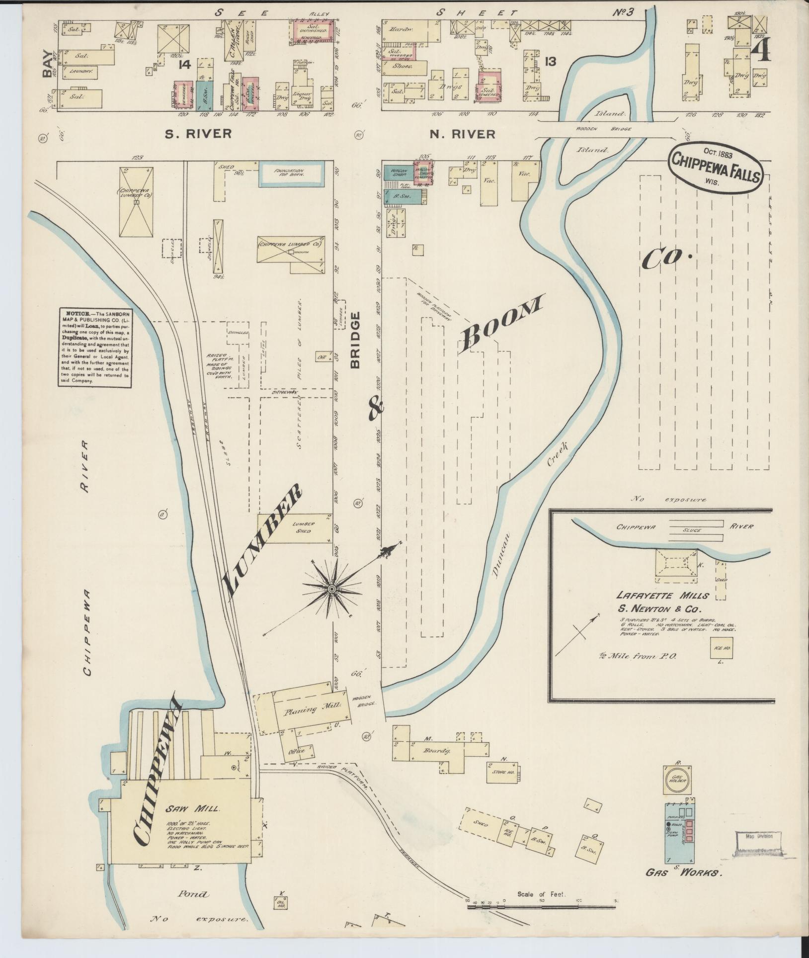 Sanborn Fire Insurance Map from Chippewa Falls, Chippewa County, Wisconsin (1883), Sheet #0004 - Complete Map Set gallery image, historic Sanborn map, vintage wall art, Wisconsin Wisconsin