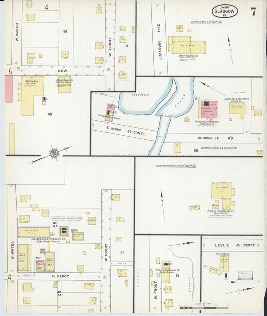 Sanborn Fire Insurance Map from Glasgow, Barren County, Kentucky (1916), Sheet #0007 - Historic Sanborn Fire Insurance Map Print, vintage old map wall art, antique decor, genealogy gift, Kentucky Kentucky map