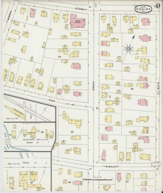 Sanborn Fire Insurance Map from Oneida, Madison County, New York (1895), Sheet #0009 - Historic Sanborn Fire Insurance Map Print, vintage old map wall art, antique decor, genealogy gift, New York New York map