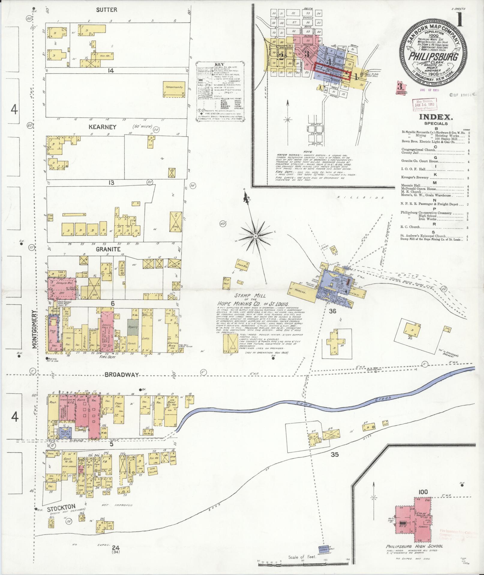 Sanborn Fire Insurance Map from Philipsburg, Granite County, Montana (1909), Sheet #0001 - Historic Sanborn Fire Insurance Map Print, vintage old map wall art, antique decor, genealogy gift, Montana Montana map