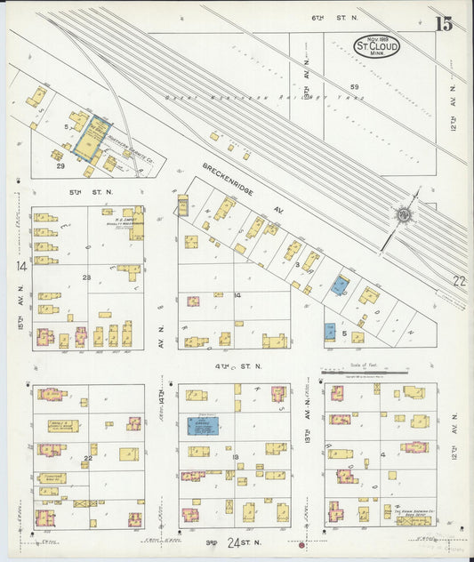 Sanborn Fire Insurance Map from Saint Cloud, Stearns, Benton, and Sherburne Counties, Minnesota (1919), Sheet #0015 - Historic Sanborn Fire Insurance Map Print, vintage old map wall art, antique decor, genealogy gift, Minnesota Minnesota map