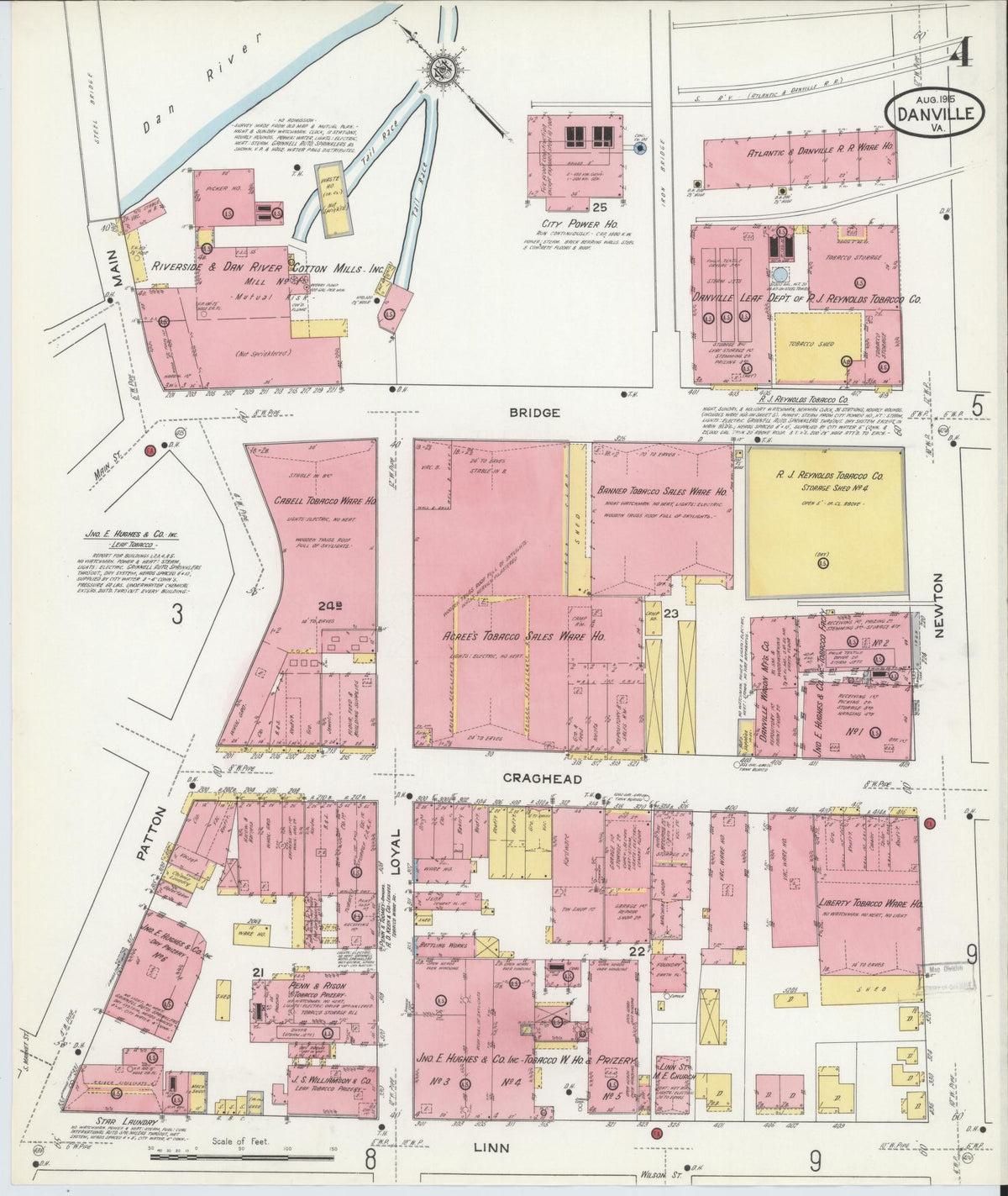 Sanborn Fire Insurance Map from Danville, Independent Cities, Virginia (1915), Sheet #0004 - Complete Map Set gallery image, historic Sanborn map, vintage wall art, Virginia Virginia
