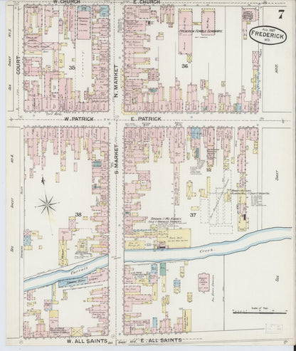 Sanborn Fire Insurance Map from Frederick, Frederick County, Maryland (1887), Sheet #0007 - Complete Map Set gallery image, historic Sanborn map, vintage wall art, Maryland Maryland