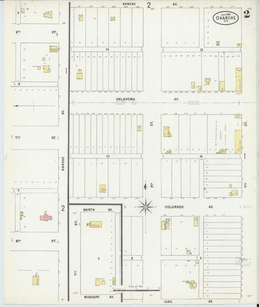 Sanborn Fire Insurance Map from Okarche, Kingfisher and Canadian Counties, Oklahoma (1898), Sheet #0002 - Historic Sanborn Fire Insurance Map Print, vintage old map wall art, antique decor, genealogy gift, Oklahoma Oklahoma map