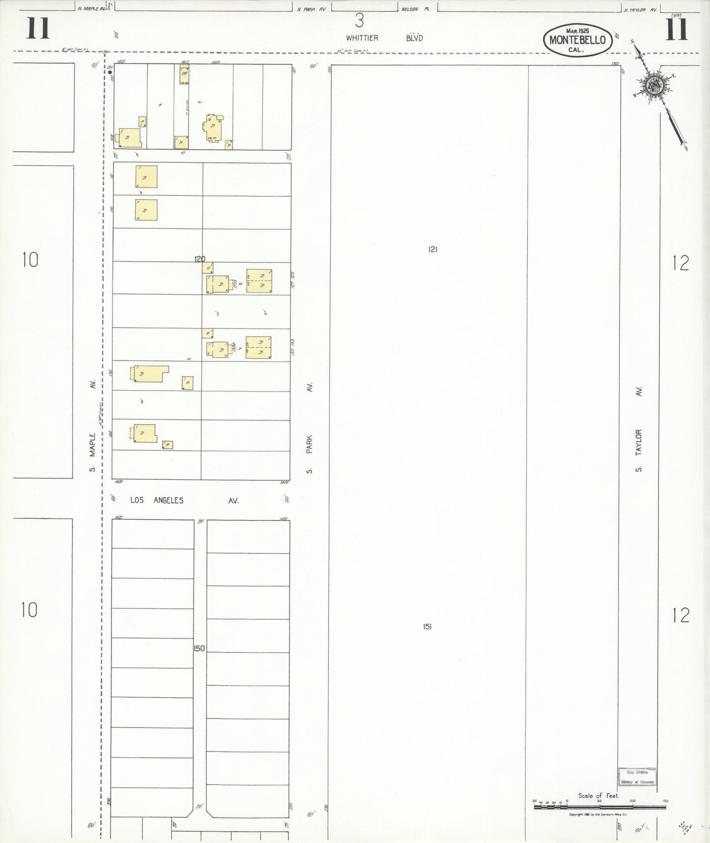 Sanborn Fire Insurance Map from Montebello, Los Angeles County, California (1925), Sheet #0011 - Historic Sanborn Fire Insurance Map Print, vintage old map wall art, antique decor, genealogy gift, California California map