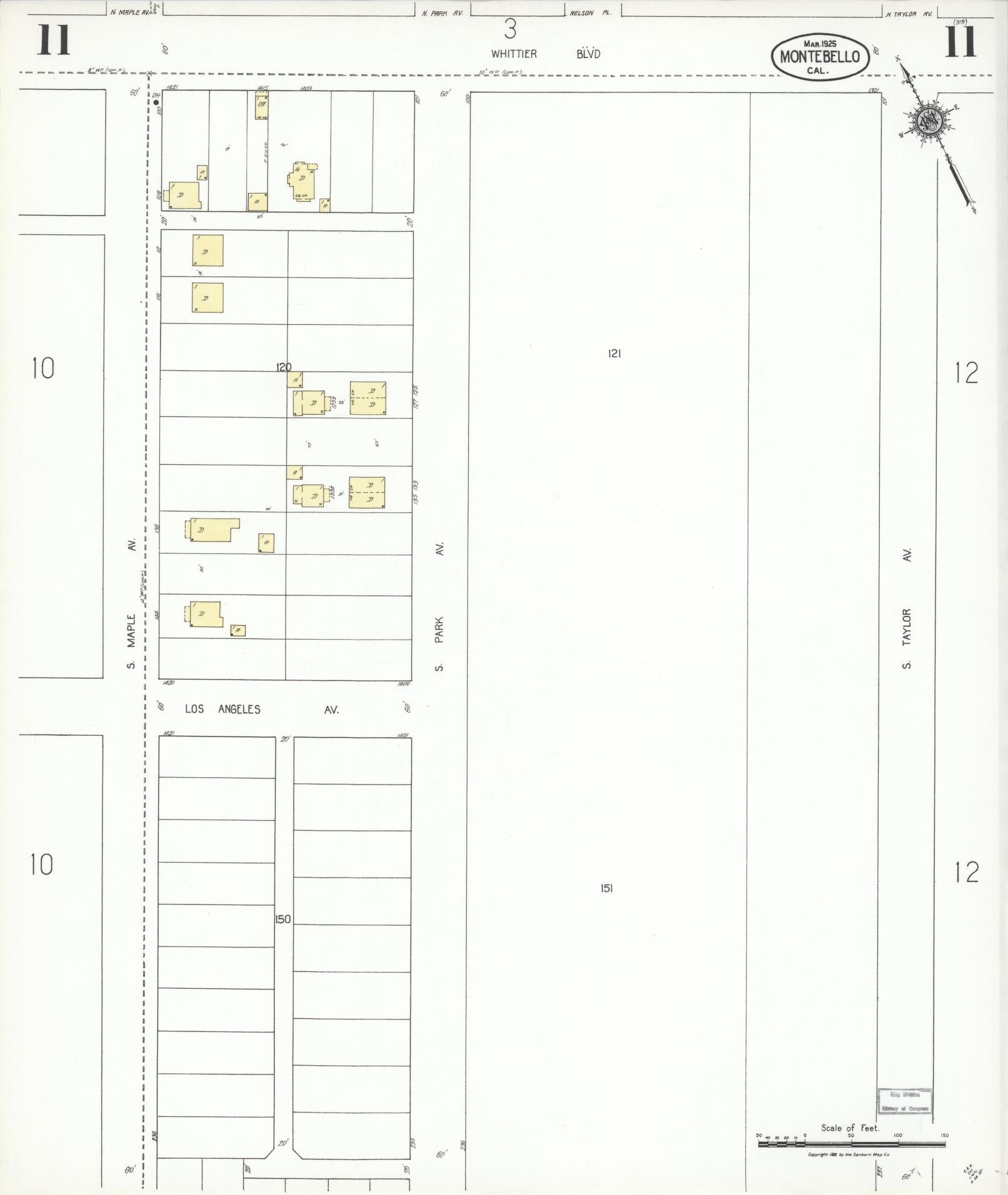 Sanborn Fire Insurance Map from Montebello, Los Angeles County, California (1925), Sheet #0011 - Historic Sanborn Fire Insurance Map Print, vintage old map wall art, antique decor, genealogy gift, California California map