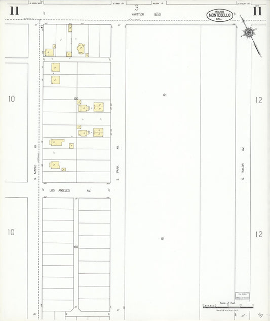 Sanborn Fire Insurance Map from Montebello, Los Angeles County, California (1925), Sheet #0011 - Historic Sanborn Fire Insurance Map Print, vintage old map wall art, antique decor, genealogy gift, California California map