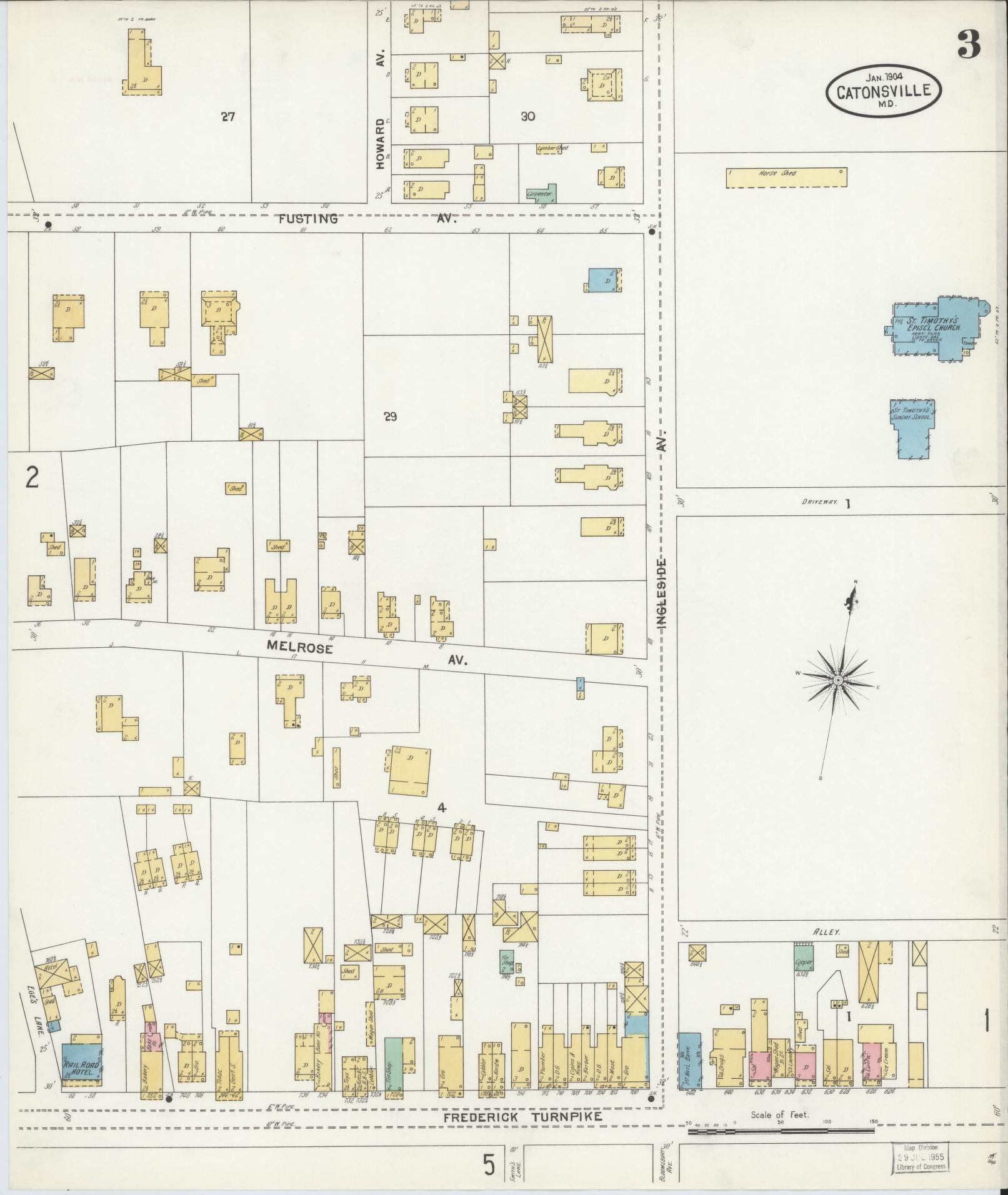 Sanborn Fire Insurance Map from Catonsville, Baltimore County, Maryland (1904), Sheet #0003 - Complete Map Set gallery image, historic Sanborn map, vintage wall art, Maryland Maryland
