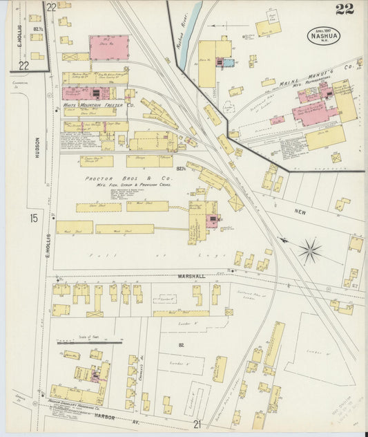 Sanborn Fire Insurance Map from Nashua, Hillsborough County, New Hampshire (1897), Sheet #0022 - Historic Sanborn Fire Insurance Map Print, vintage old map wall art, antique decor, genealogy gift, New Hampshire New Hampshire map