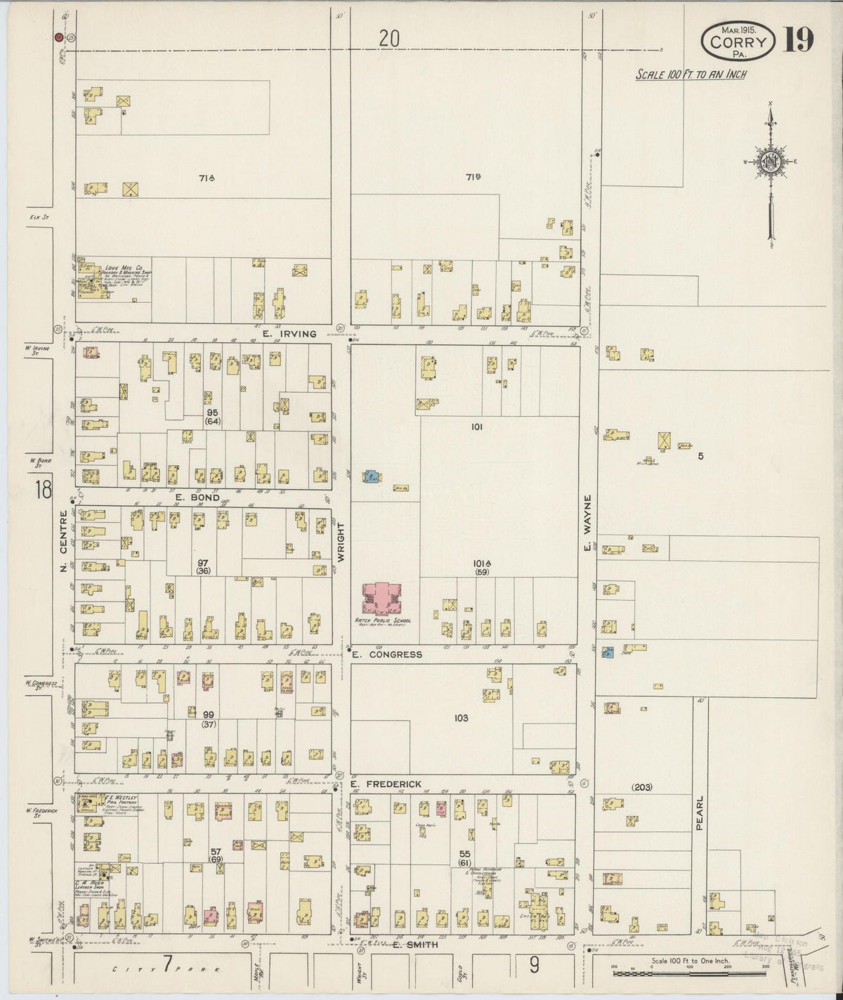Sanborn Fire Insurance Map from Corry, Erie County, Pennsylvania (1915), Sheet #0019 - Complete Map Set gallery image, historic Sanborn map, vintage wall art, Pennsylvania Pennsylvania