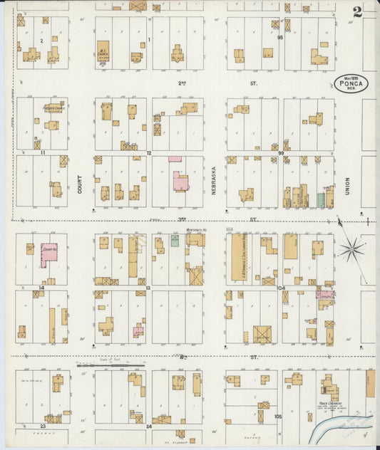 Sanborn Fire Insurance Map from Ponca, Dixon County, Nebraska (1899), Sheet #0002 - Historic Sanborn Fire Insurance Map Print, vintage old map wall art, antique decor, genealogy gift, Nebraska Nebraska map