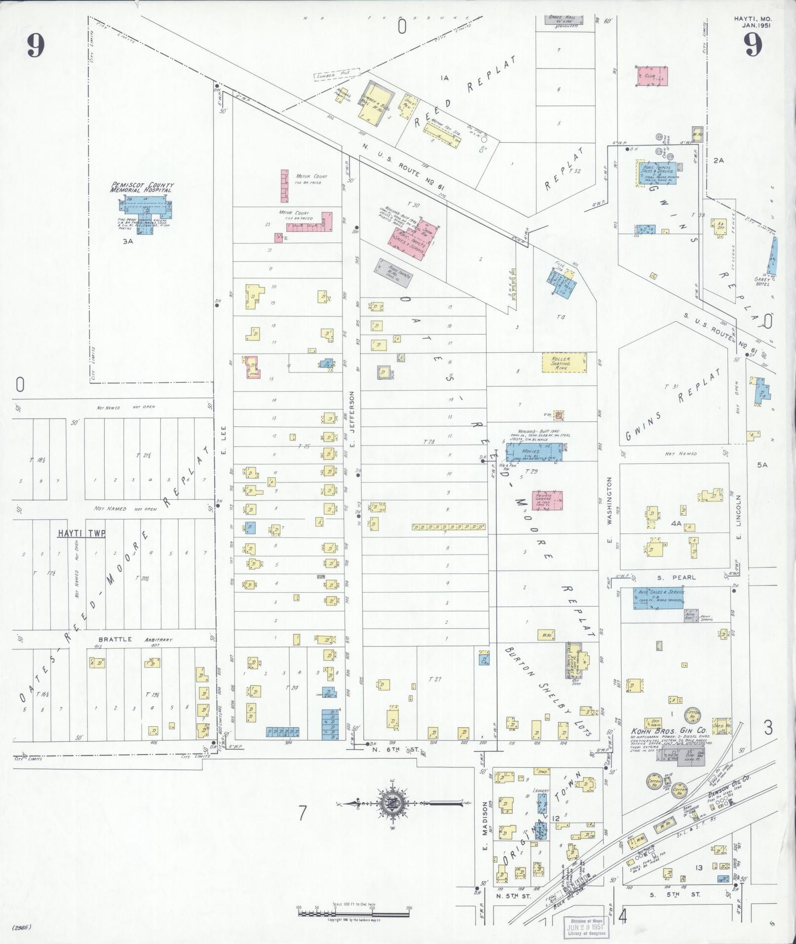 Sanborn Fire Insurance Map from Hayti, Pemiscot County, Missouri (1951), Sheet #0009 - Complete Map Set gallery image, historic Sanborn map, vintage wall art, Missouri Missouri