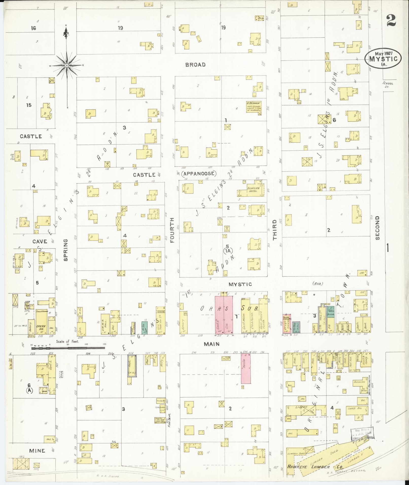 Sanborn Fire Insurance Map from Mystic, Appanoose County, Iowa (1907), Sheet #0002 - Historic Sanborn Fire Insurance Map Print