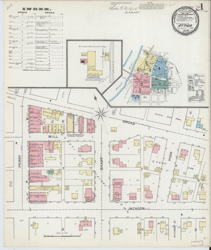 Sanborn Fire Insurance Map from Attica, Fountain County, Indiana (1892), Sheet #0001 - Historic Sanborn Fire Insurance Map Print, vintage old map wall art, antique decor, genealogy gift, Indiana Indiana map