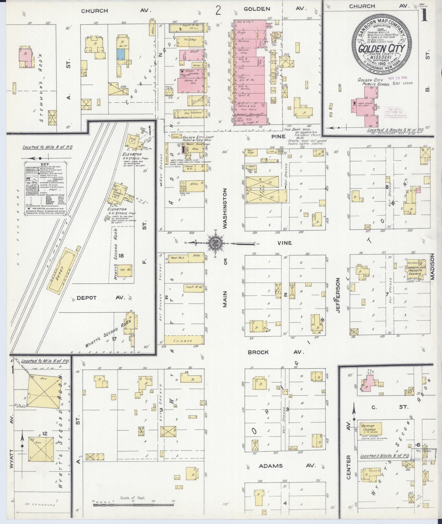Sanborn Fire Insurance Map from Golden City, Barton County, Missouri (1910), Sheet #0001 - Complete Map Set gallery image, historic Sanborn map, vintage wall art, Missouri Missouri