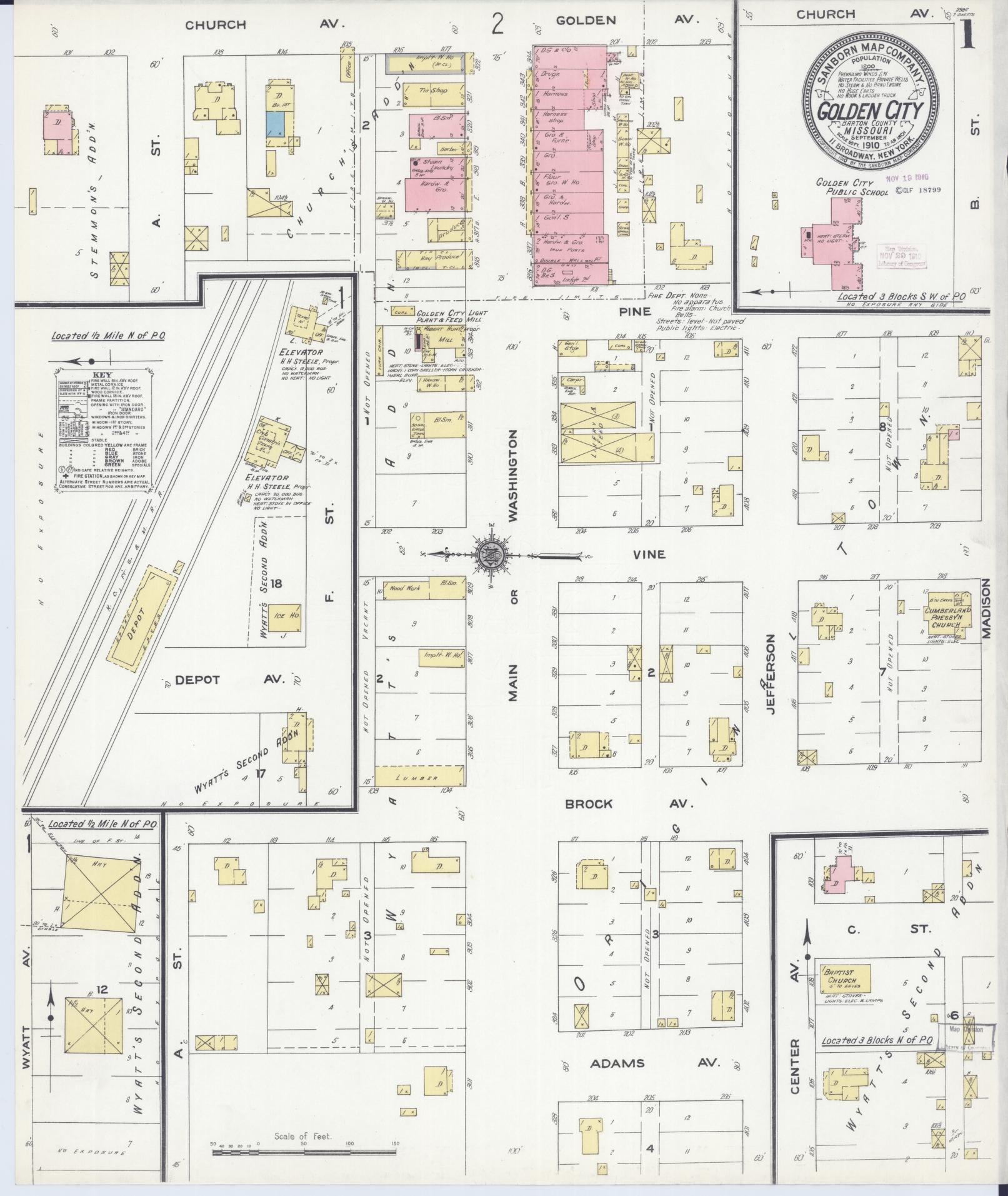 Sanborn Fire Insurance Map from Golden City, Barton County, Missouri (1910), Sheet #0001 - Complete Map Set gallery image, historic Sanborn map, vintage wall art, Missouri Missouri