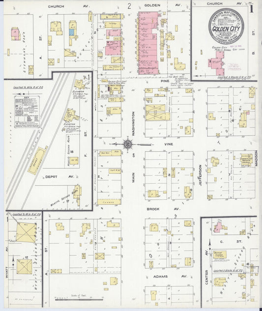 Sanborn Fire Insurance Map from Golden City, Barton County, Missouri (1910), Sheet #0001 - Complete Map Set gallery image, historic Sanborn map, vintage wall art, Missouri Missouri