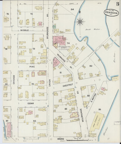 Sanborn Fire Insurance Map from Kenosha, Kenosha County, Wisconsin (1890), Sheet #0003 - Complete Map Set gallery image, historic Sanborn map, vintage wall art, Wisconsin Wisconsin