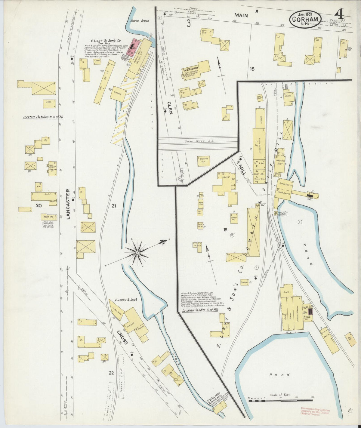 Sanborn Fire Insurance Map from Gorham, Coos County, New Hampshire (1909), Sheet #0004 - Historic Sanborn Fire Insurance Map Print, vintage old map wall art, antique decor, genealogy gift, New Hampshire New Hampshire map