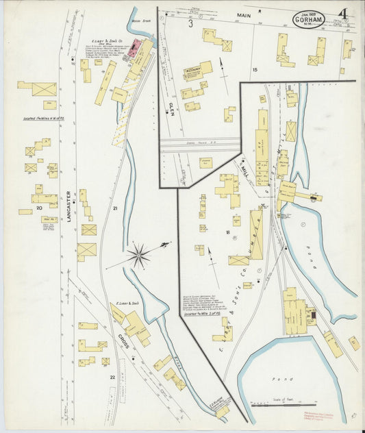 Sanborn Fire Insurance Map from Gorham, Coos County, New Hampshire (1909), Sheet #0004 - Historic Sanborn Fire Insurance Map Print, vintage old map wall art, antique decor, genealogy gift, New Hampshire New Hampshire map