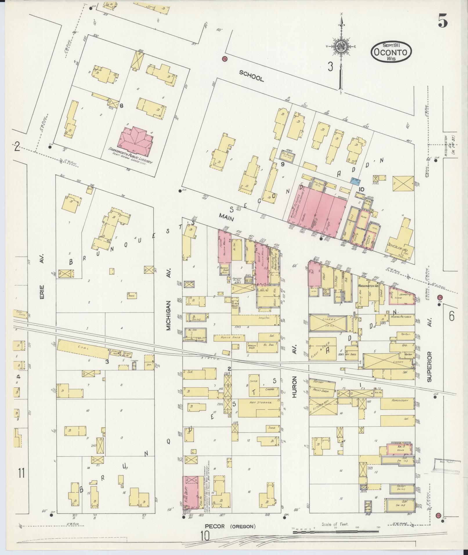 Sanborn Fire Insurance Map from Oconto, Oconto County, Wisconsin (1911), Sheet #0005 - Complete Map Set gallery image, historic Sanborn map, vintage wall art, Wisconsin Wisconsin